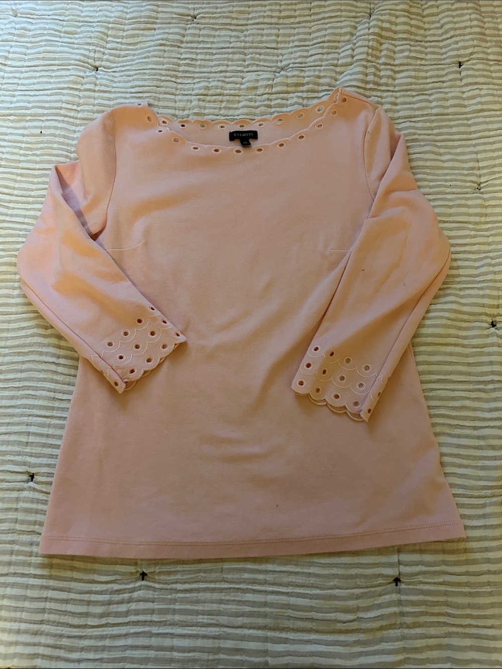 Talbots Light Pink Eyelet-Trim 3/4 Sleeve Top